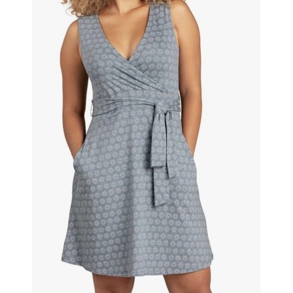 Toad & Co. Sleeveless Wrap Dress Blue/gray Star Print Size Large